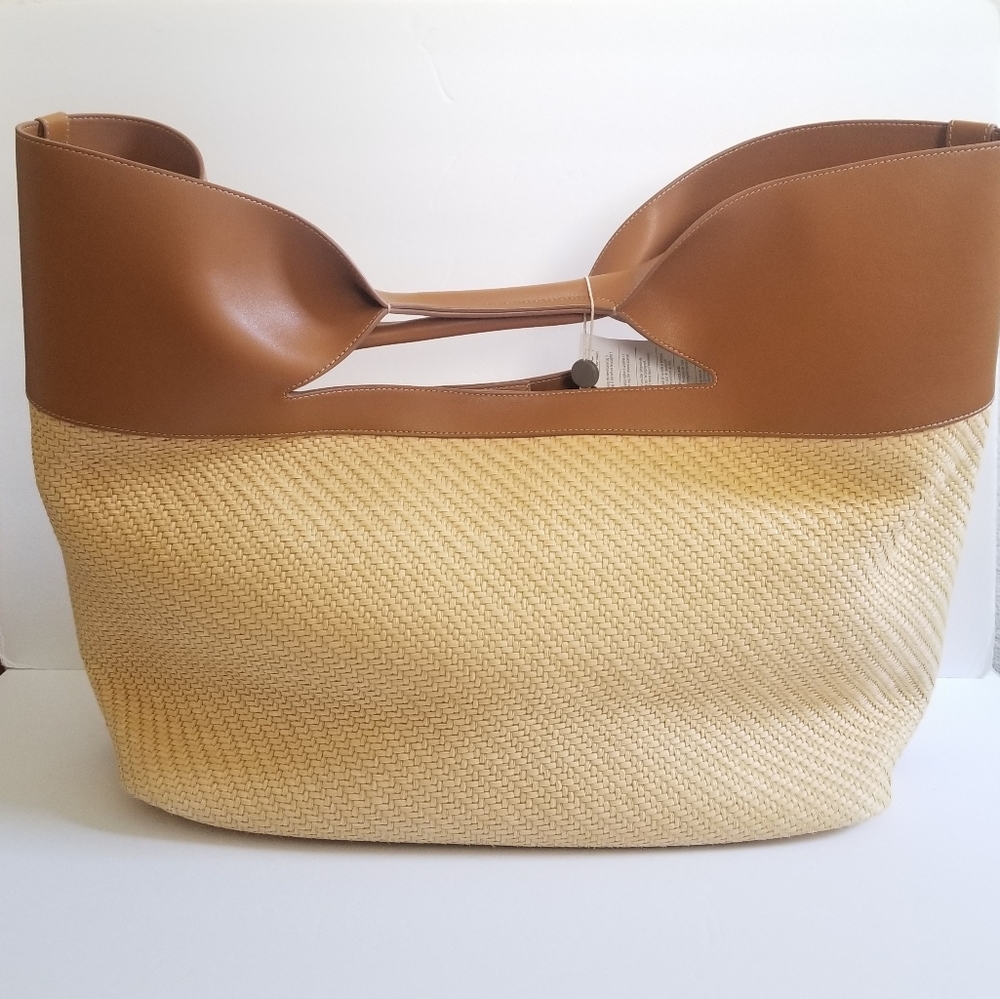 NWT - Alexander McQueen Large Leather Raffia Bow Bag Natural Tan - Picture 8 of 16